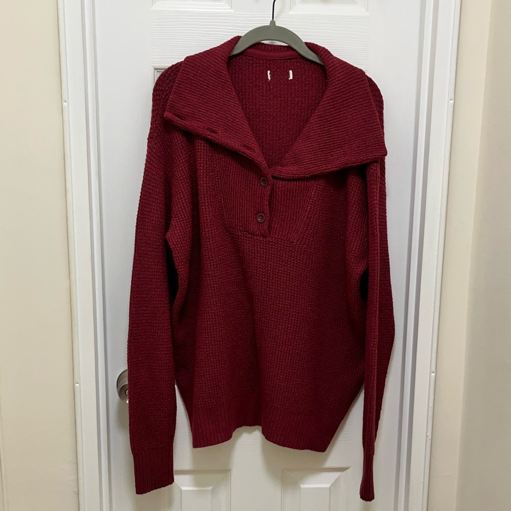 Aerie CozyUp Waffle Button Sweater